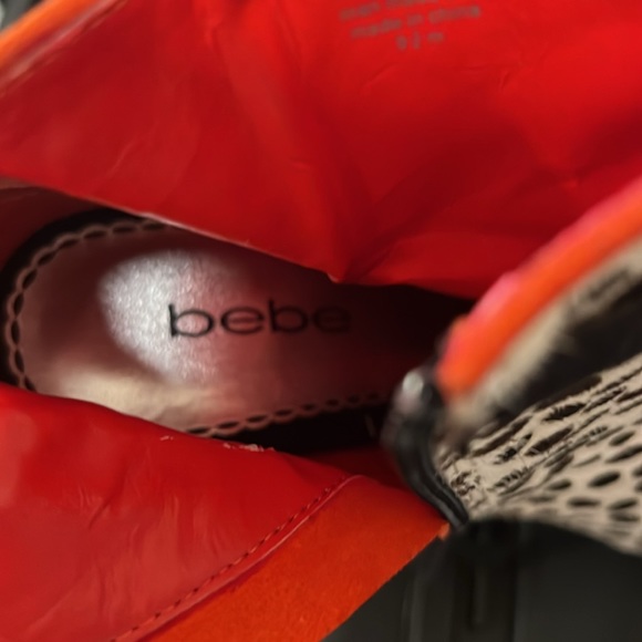 BeBe Leopard Print Heeled Side Zippered Booties with Red Heels and Tassels - Picture 7 of 8